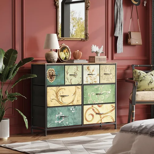 Miniatura 4 de WLIVE Cómoda de 8 cajones para dormitorio, organizador de almacenamiento de cómoda de tela ancha, cómoda con parte superior de madera, marco