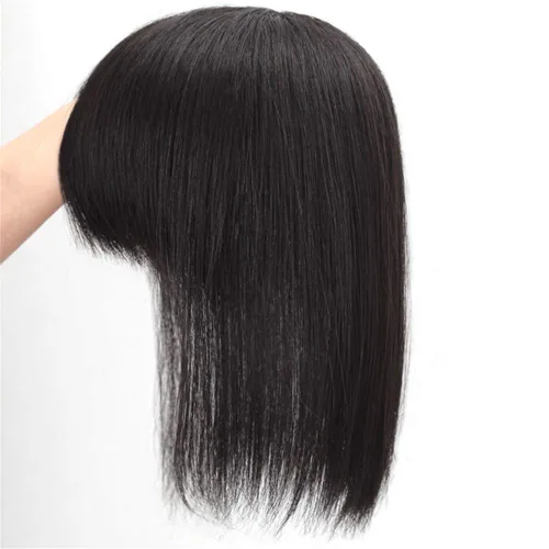 Miniatura 2 de Bang Topper Human Hair Clip on Crown Volume Hairpiece for Women with Gray and Thinning Hair, 6" Dark Brown