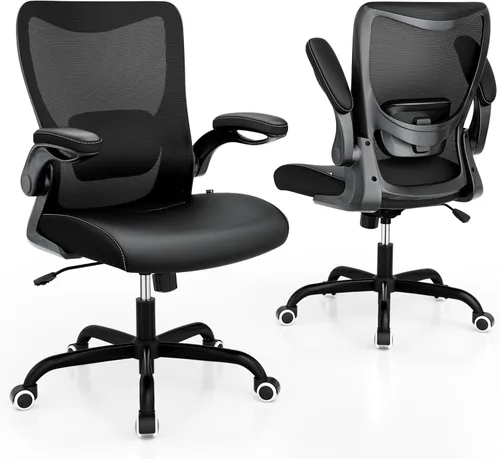 Miniatura 8 de MUXX.STIL Silla de oficina, silla de escritorio ergonómica de piel sintética con soporte lumbar ajustable y reposabrazos abatible, silla de Nori