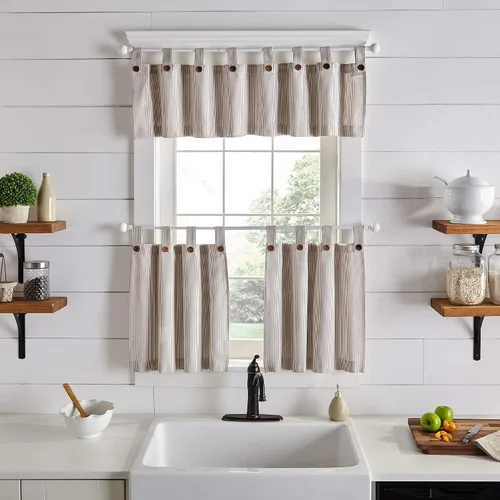 Miniatura 2 de Elrene Home Fashions - Cortina con rayas de tic-tac para ventana de cocina o baño, 60" x 15", 1 cortina, lino