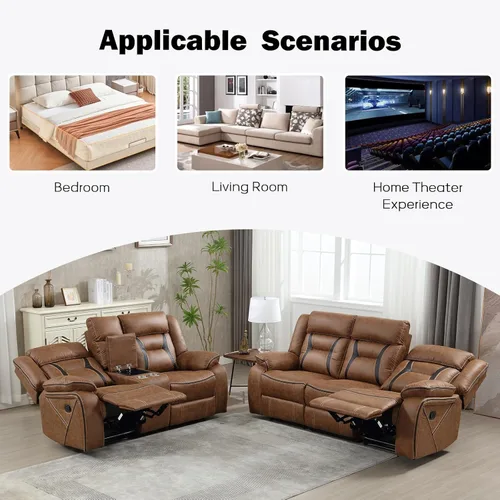 Miniatura 5 de EBELLO Juego de sofá reclinable manual, juego de muebles de sala de estar reclinables de cuero sintético, incluye sofá de dos plazas y sofá Marrón