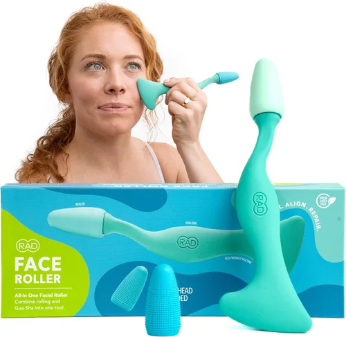 RAD Rodillo facial 2 en 1, opciones de cabeza de rodillo de silicona texturizada y suave, apto para congelador para tratamiento frío, arrugas,