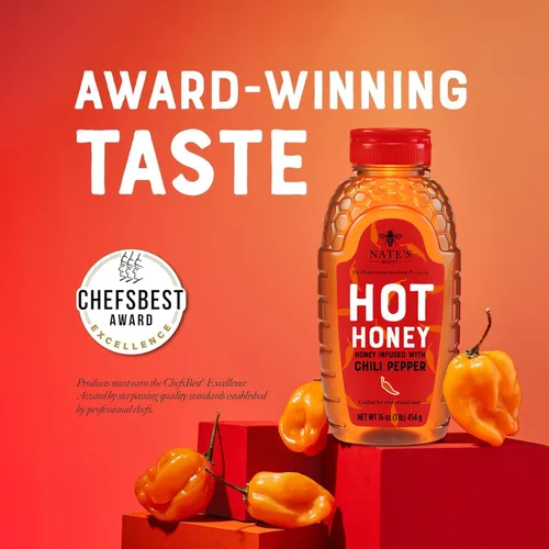 Miniatura 5 de Nate's Hot Honey - Miel 100% pura infundida con hojuelas de chile habanero, sabor galardonado, relleno de calcetines navideños, botella exprimible