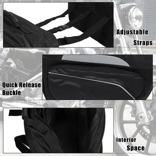 Miniatura 5 de X AUTOHAUX 1 par universal de alforjas laterales para motocicleta, bolsa de equipaje de ciclismo, hebillas ajustables, piel sintética, color negro