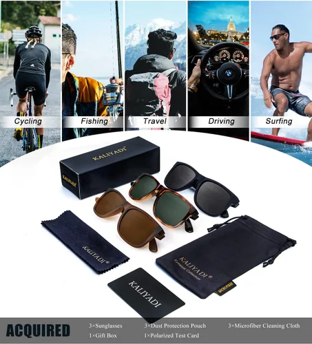 Miniatura 6 de KALIYADI Lentes de sol para hombre, color negro mate, para mujer, lentes polarizados de gran tamaño, protección UV, paquete de 3