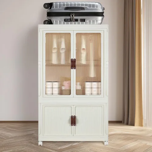 Miniatura 2 de FozsKeylf Contenedores de almacenamiento apilables para armario, organizadores de ropa plegables, armario portátil con tapas y puertas