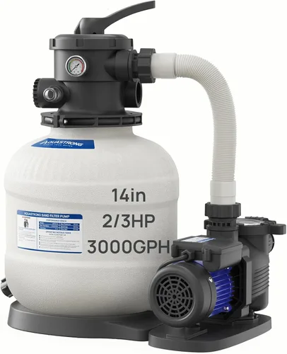 AQUASTRONG Bomba de filtro de arena de 14 pulgadas para piscina sobre el suelo, bombas de piscina de 2/3 HP sobre el suelo 3000 GPH para piscinas de