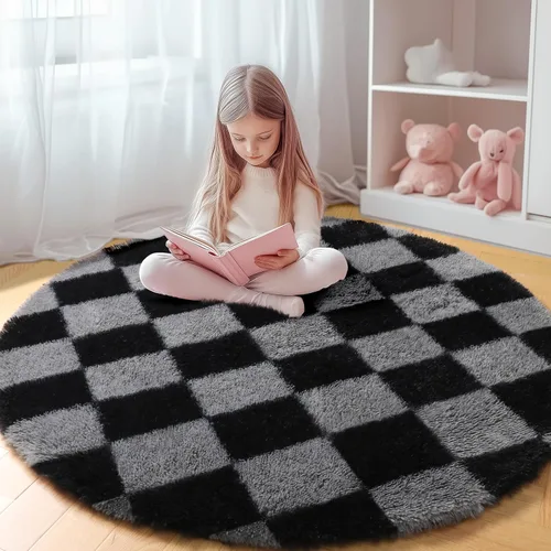 Miniatura 16 de KICMOR - Tapete a cuadros afelpado, peludo, mullido, color beige y blanco crema, pequeño, de 2 x 3 pies, para dormitorio, sala, junto a la cama