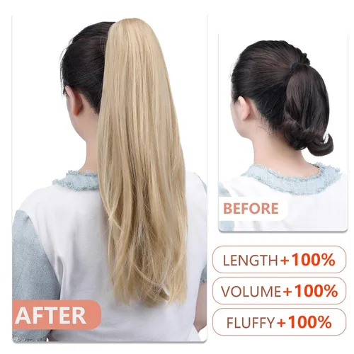 Miniatura 42 de Extensiones de cola de caballo de cabello rubio, extensiones de cola de caballo para mujer, pinza de extensiones de cabello rizado de 12 pulgadas