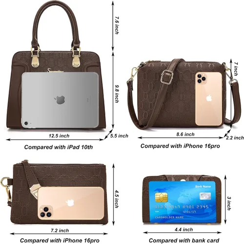 Miniatura 106 de Bolsos de mano de moda para mujer, bolsa de hombro, asa superior, bolsa de mano, juego de 4 piezas