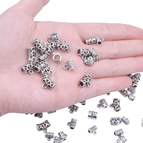 Miniatura 4 de BronaGrand 3.53 oz (alrededor de 130 – 170 piezas) mixtas de plata tibetana antigua, cuentas espaciadoras, cuentas de tubo de fianza, dijes