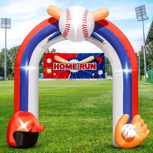 Arco inflable gigante de béisbol de 9 pies para decoración de fiesta de campo de béisbol | Baseball Blow-Up With Home Run Banner 1 Blower and 5
