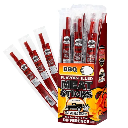 Old World Meats - Palitos de carne, 110 calorías, Keto, bajos en carbohidratos, 0.04 oz de azúcar, combustibles, paquete de 20 barras de 1 onza (BBQ