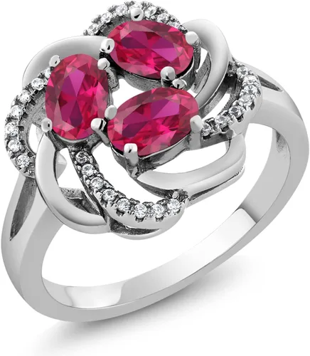 Gem Stone King Flower Blossom Gemstone Birthstone Ring in 925 Sterling Silver | 3-Stone Oval 6X4MM with Sparkling Accents | Wedding Anniversary