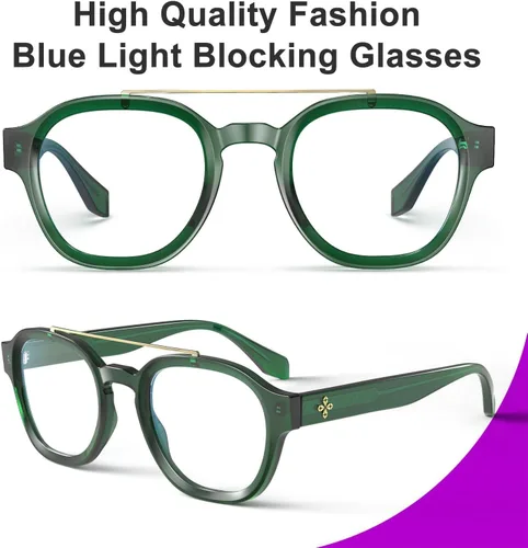 Miniatura 3 de VISOONE Gafas retro redondas antifatiga ocular de metal medianas, gafas de bloqueo de luz azul para juegos de computadora, mujeres y hombres, Sanford