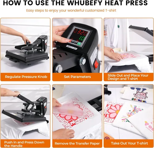Miniatura 6 de Whubefy -Prensa de calor mejorada 15x15 deslizable, máquina de transferencia de calor digital de sublimación de calidad industrial con 5 hojas