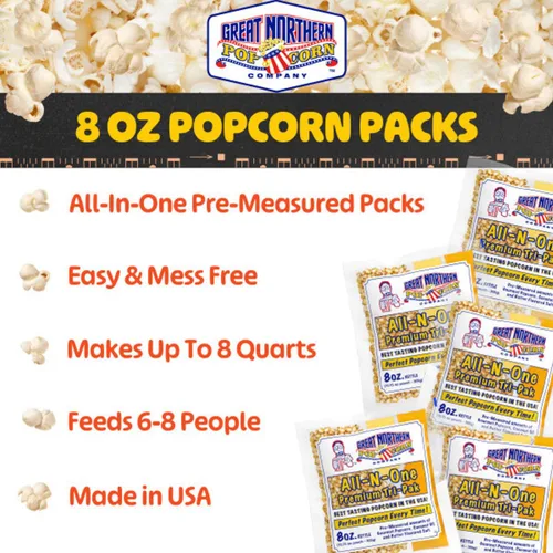 Miniatura 4 de Paquetes de palomitas de cine con 40 unidades - Palomitas pre-medidas de 8 onzas todo en uno, paquetes de grano, sal y aceite para máquinas