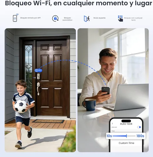 Miniatura 9 de Veise VE027 - Cerradura inteligente Wi-Fi integrada, cerradura de puerta de entrada sin llave de huellas dactilares, control remoto de aplicación
