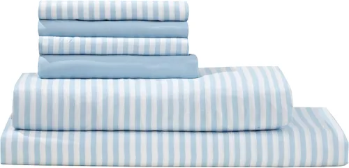 Virah Bella Debra Valencia - Sábanas con diseño de toldo a rayas de Duke - Talla completa - Azul claro/Blanco - Juego de 6 piezas ¡2 fundas de