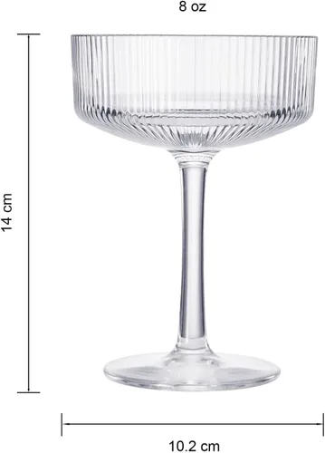 Miniatura 9 de Khen Juego de 4 vasos de cóctel vintage Art Deco inastillables de 8 onzas de acrílico transparente acanalado ondulado estilo europeo, copas