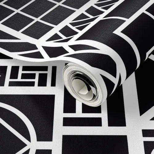 Miniatura 2 de Spoonflower Pelar y pegar muestra de papel tapiz - Enrejado Negro Círculos Blancos Graffiti Chinoiserie Palm Beach China Papel pintado extraíble