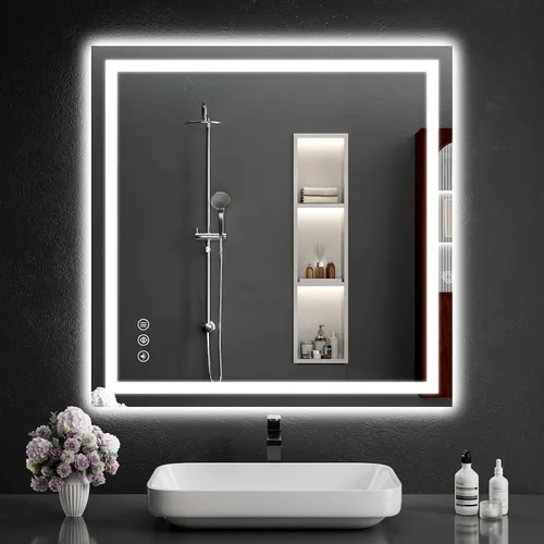 Miniatura 32 de Espejo de baño LED de 30 x 48 pulgadas con luces, regulable, antivaho, espejo de tocador de baño para pared, retroiluminado + luz frontal, función