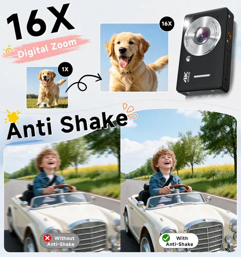 Miniatura 3 de Cámara digital, 44MP FHD 1080P apunta y dispara, cámara digital con antivibración, pequeña cámara digital con detección facial, tarjeta SD de 32 GB