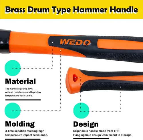 Miniatura 4 de WEDO Martillo de latón de 16 onzas, martillo de mazo de latón macizo con mango de fibra de vidrio, cabeza de doble cara, longitud de 12 pulgadas
