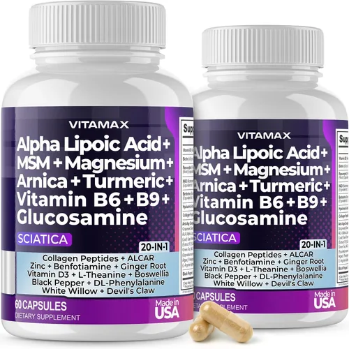 Miniatura 9 de Apoyo para la salud del nervio ciático - Suplemento para el nervio ciático en cápsulas con ácido fólico, guisante, glucosamina, MSM, complejo