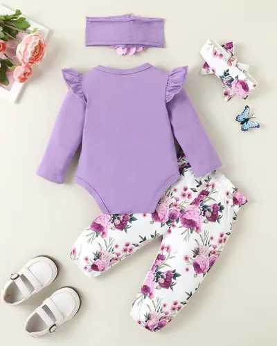 Miniatura 59 de SUNNY PIGGY Ropa para bebé recién nacida, con volantes, mameluco de algodón floral, conjunto de pantalones de algodón para niñas