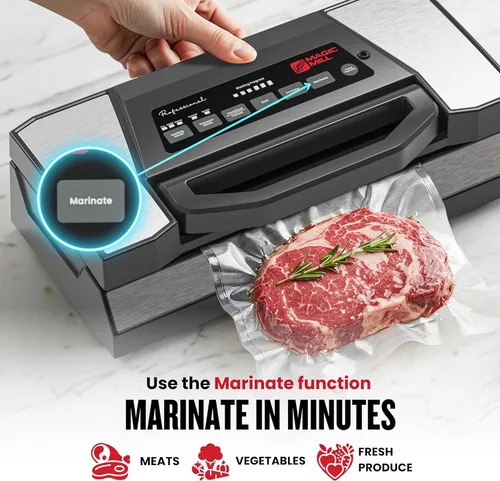 Miniatura 5 de Magic Mill Máquina selladora al vacío profesional profesional con nuevo mango de patente MVS-5181 para bolsas de alimentos, cuencos marinados