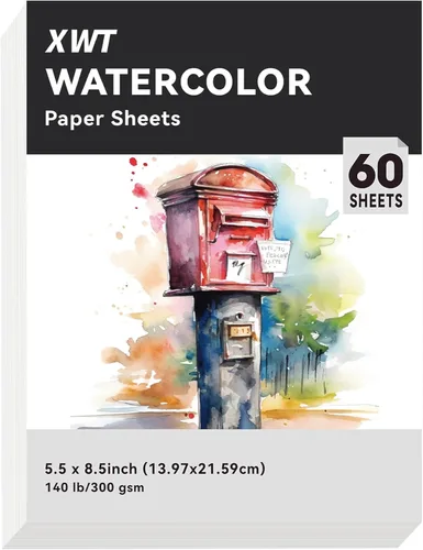XWT 60 hojas de papel de acuarela a granel, 5.5 x 8.5 pulgadas, 140 libras/300 gsm, prensado en frío, sin ácido, blanco natural, texturizado,