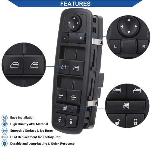 Miniatura 9 de Obaee Botón de control de interruptor de ventana eléctrica 8+13 pines lado del conductor compatible con Dodge Dart 2013-2016, Chrysler 200