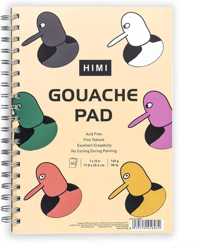 HIMI Juego de Hojas de Gouache 7X10 Pulgadas (98lb/160g) 50 Hojas de Papel Mixto, Encuadernado con Alambre Lateral, Textura Fina, en Juego de Hojas