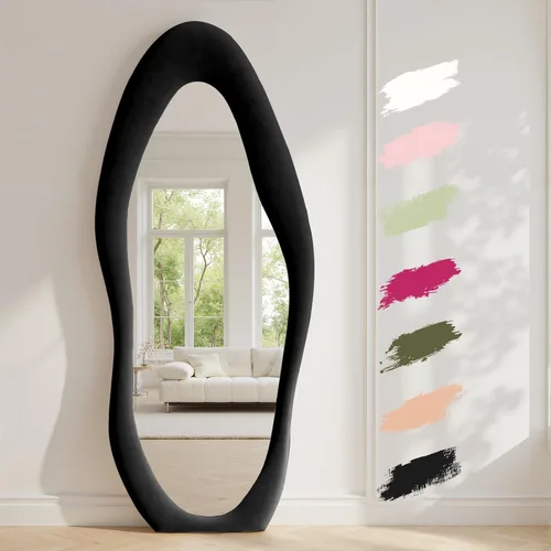 Miniatura 11 de Anpark Espejo de Cuerpo Completo 63"x24" Espejo de Piso de Cuerpo Completo Irregular Montado en Pared con Soporte Marco Envuelto en Franela Negra