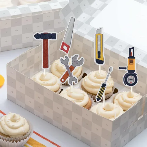 Miniatura 4 de Mechanic - Decoración para cupcakes, 18 piezas, herramientas para postres, suministros de fiesta de cumpleaños plateados/grises