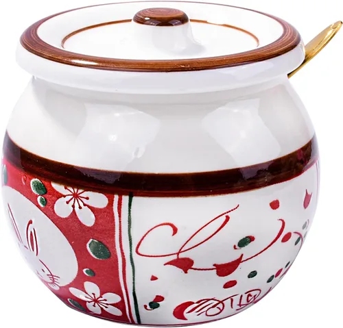 Azucarero de cerámica de estilo japonés con tapa y cuchara, tarro decorativo de condimentos pintado a mano de 4.3 pulgadas para sal, especias y