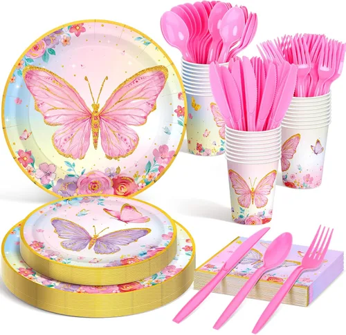 Miniatura 8 de Meanplan 168 piezas de decoración de fiesta de princesa, platos y servilletas de princesa, juego de vajilla desechable de castillo para niñas