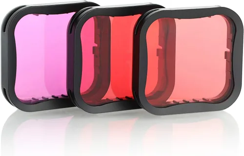 SOONSUN Paquete de 3 filtros de buceo para GoPro Hero 5 6 7 Black Super Suit - Filtro rojo, rojo claro y magenta - Mejora los colores para diversas