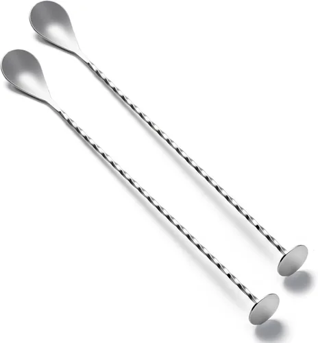 Miniatura 18 de Briout Cuchara de bar agitadores de cóctel para bebida, acero inoxidable de 12 pulgadas de mango largo, color negro, 2 piezas