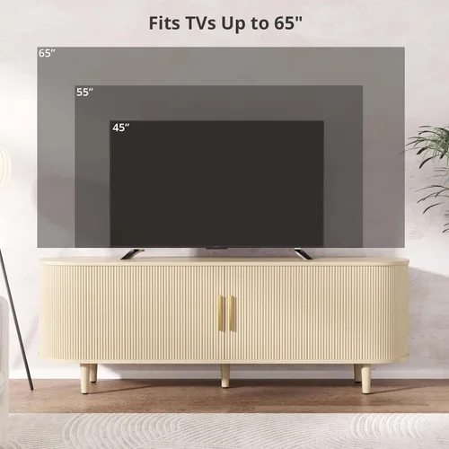 Miniatura 5 de VOWNER Soporte de TV acanalado de 63 pulgadas, moderno centro de entretenimiento para televisores de hasta 65 pulgadas con estantes ajustables