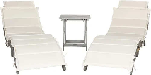 Miniatura 7 de SAFAVIEH Outdoor Collection Pacifica PAT7020E - Juego de tumbona de 3 piezas con cojín de madera maciza/beige gris Gris/Beige