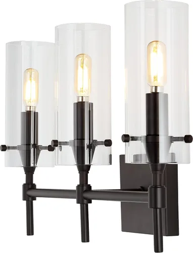 Miniatura 16 de JONATHAN Y Lámpara LED moderna de bronce aceitado de 4.5 pulgadas, pantalla cilíndrica de vidrio transparente, lámpara de pared para espejo de baño