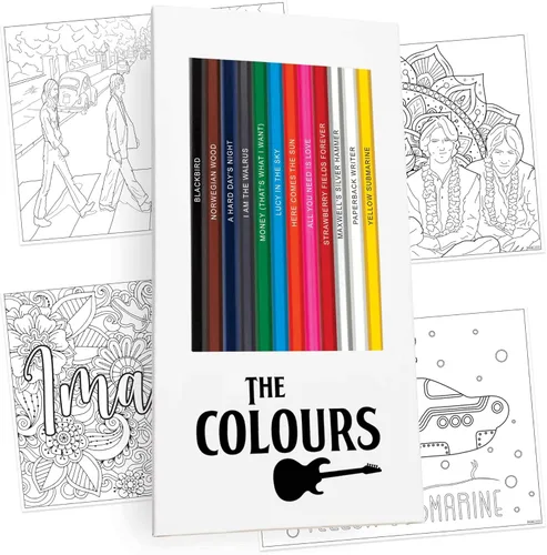 Lápices de colores inspirados en los colores y páginas para colorear inspiradas en Beatles, 12 lápices de parodia de núcleo suave y 10 divertidas