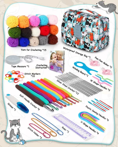 Miniatura 2 de Aeelike Kit de ganchillo con bolsa para viajes, kit fácil de aprender a ganchillo para principiantes de todas las edades, el kit de inicio