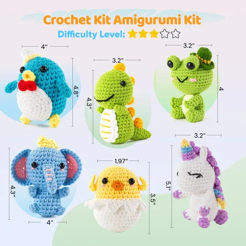 Miniatura 2 de XuanMei GR Kit de ganchillo de 6 piezas para principiantes avanzados crocheters adultos aprender a ganchillo Kit Amigurumi Animal Starter paso a