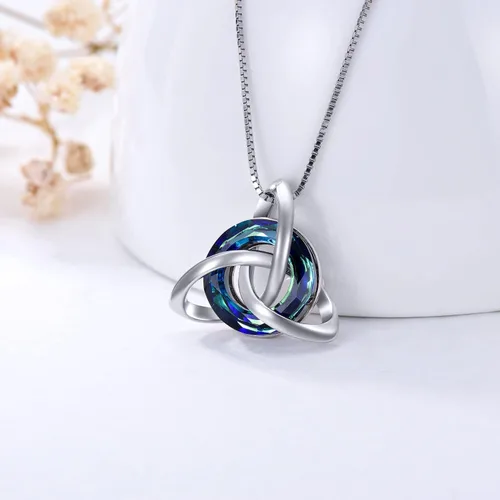 Miniatura 7 de TOUPOP Regalos irlandeses para mujer, collar de nudo celta de plata de ley con nudo de cristal de la Trinidad para niñas, para cumpleaños, fiestas