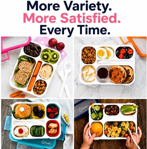Miniatura 7 de Contenedor de lonchera Bento-Box para niños, niñas, mujeres, kit de 6 compartimentos para porciones escolares, cajas de comida o aperitivos para Rosa