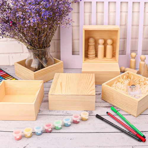 Miniatura 7 de 12 cajas de madera sin terminar, cajas pequeñas cuadradas de madera de 6 x 6 pulgadas, caja de madera rústica para exhibición, contenedor