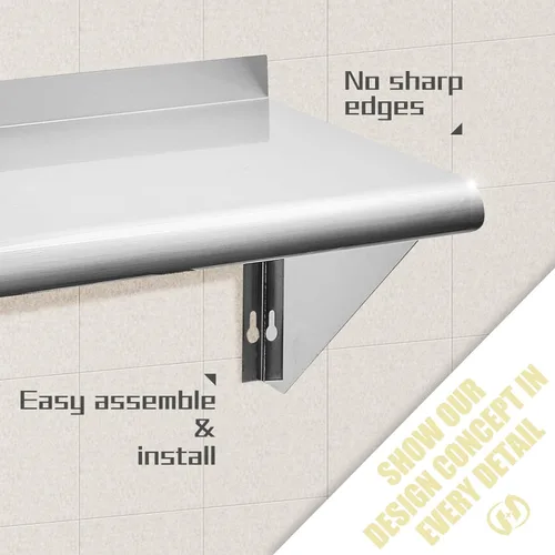 Miniatura 4 de Hally Estante de acero inoxidable de 12 x 48 pulgadas, 280 libras, estante flotante de montaje en pared comercial NSF para restaurante, cocina